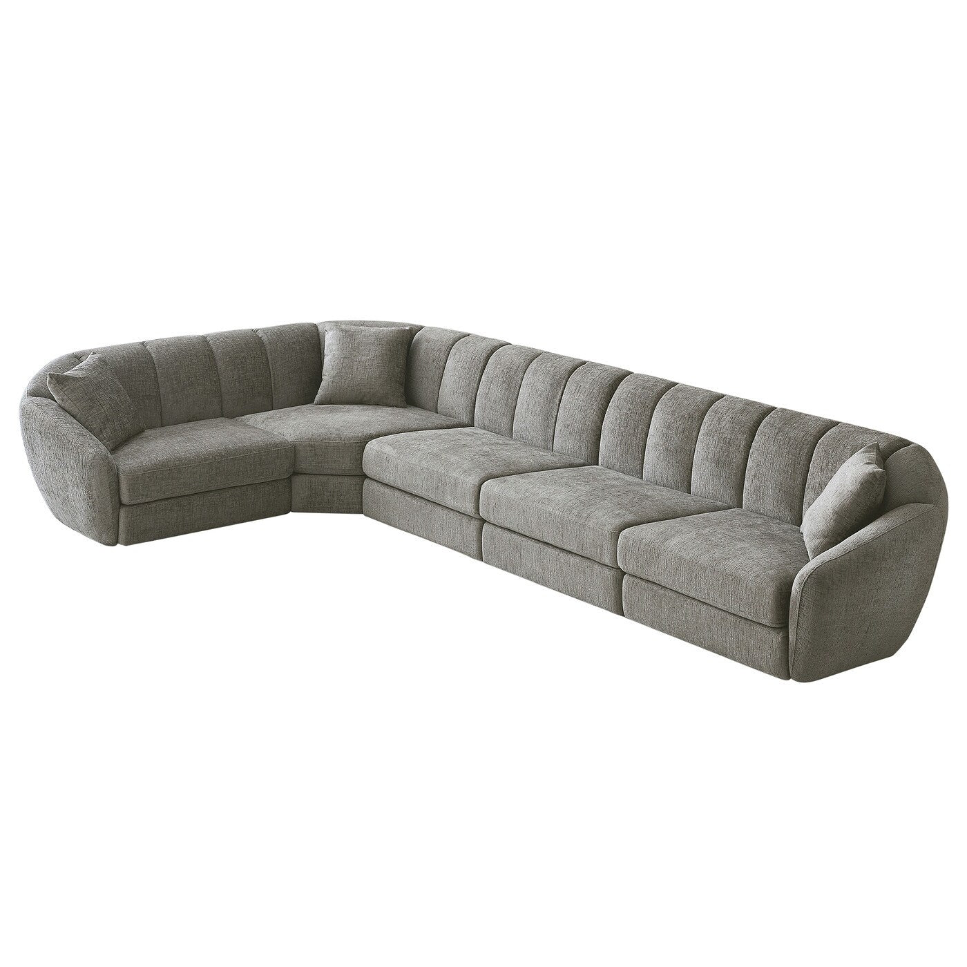 Divano componibile rettangolare in tessuto ciniglia con braccioli inclinati, divano a conchiglia