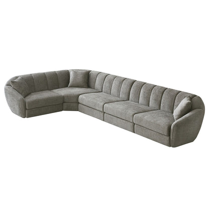 Divano componibile rettangolare in tessuto ciniglia con braccioli inclinati, divano a conchiglia