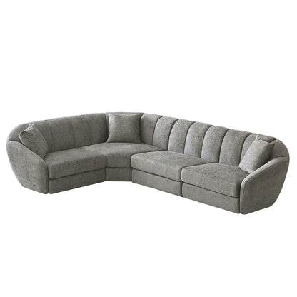 Divano componibile rettangolare in tessuto ciniglia con braccioli inclinati, divano a conchiglia