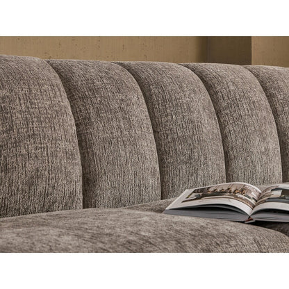 Divano componibile rettangolare in tessuto ciniglia con braccioli inclinati, divano a conchiglia