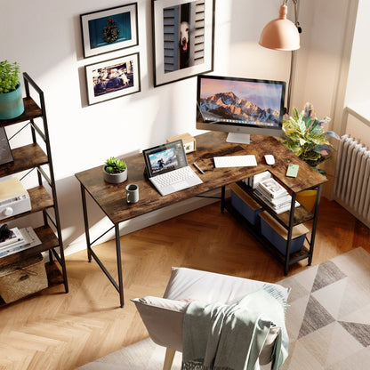 Piccola scrivania a L con ripiani portaoggetti, scrivania angolare per computer