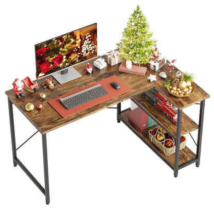 Piccola scrivania a L con ripiani portaoggetti, scrivania angolare per computer