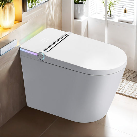 WC intelligente, WC bidet monoblocco per bagni, WC moderno allungato con acqua calda, doppio scarico automatico, funzionamento con sensore a pedale