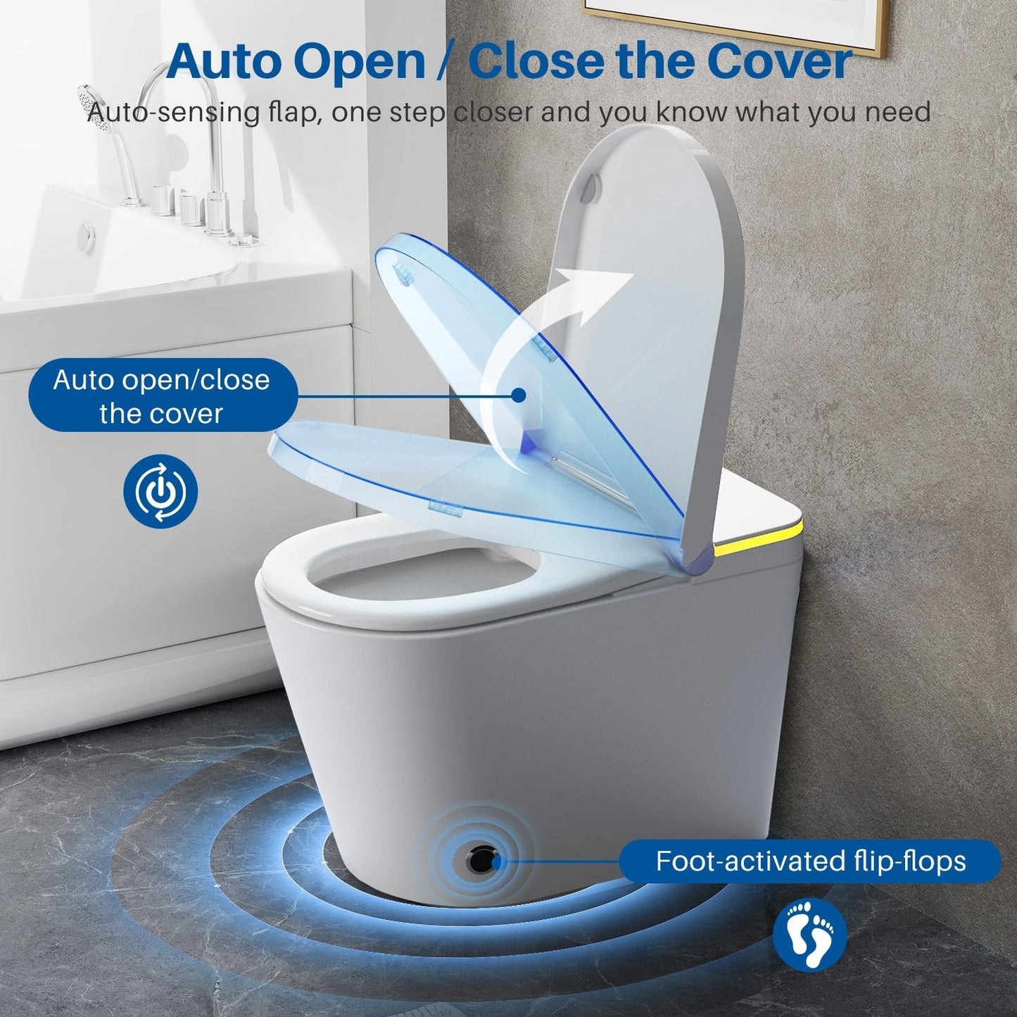 WC intelligente, WC bidet monoblocco per bagni, WC moderno allungato con acqua calda, doppio scarico automatico, funzionamento con sensore a pedale