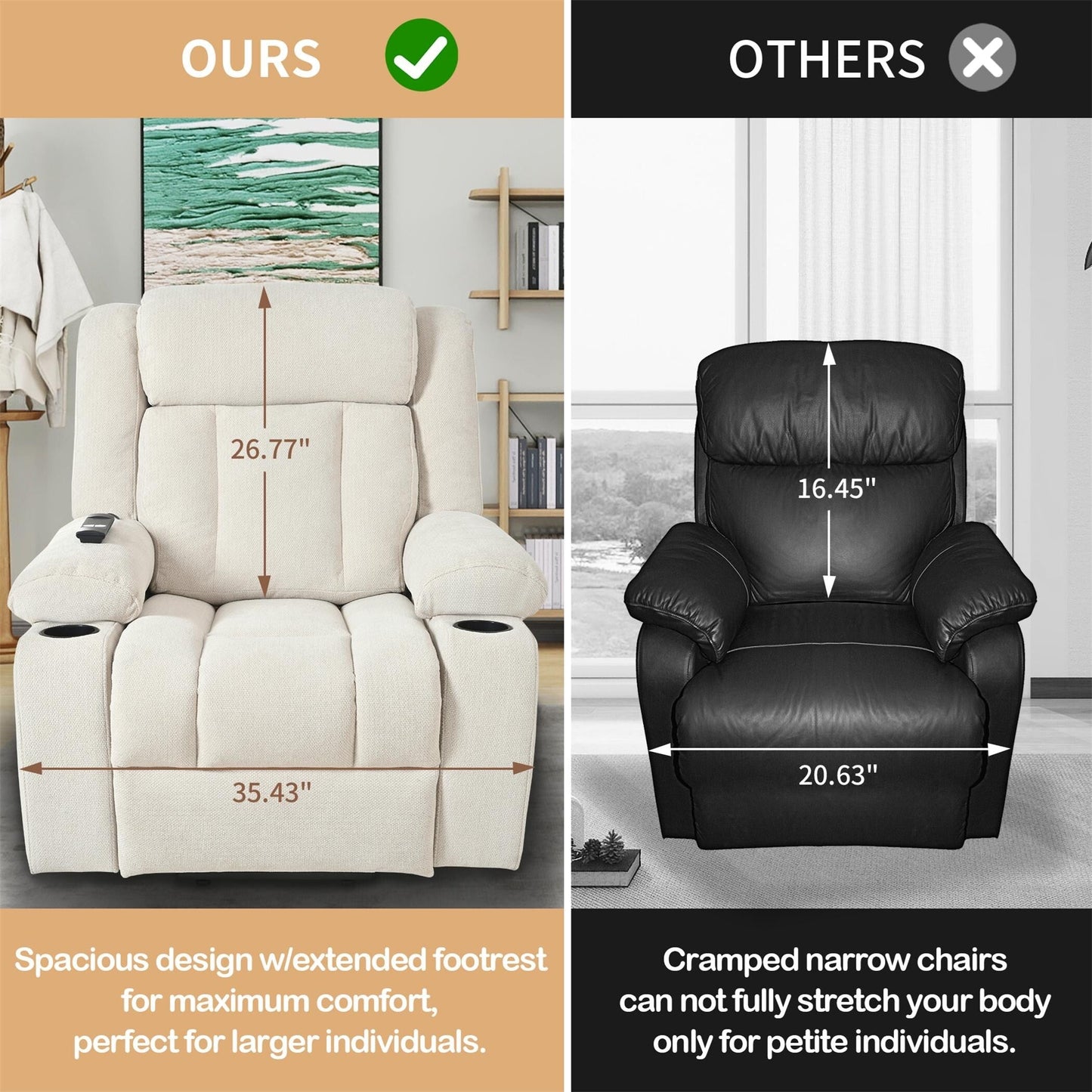 Poltrona reclinabile elettrica in tessuto di velluto a fiocco di neve con poggiapiedi esteso