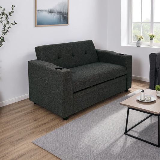 Divano letto Soen con letto estraibile, 2 cuscini, grigio antracite