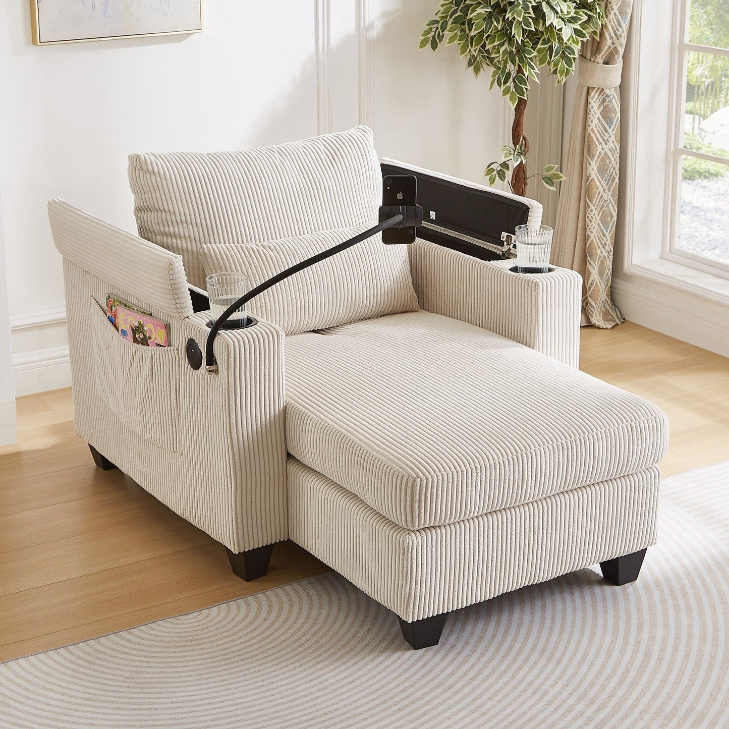 Divano letto in velluto a coste con porte USB