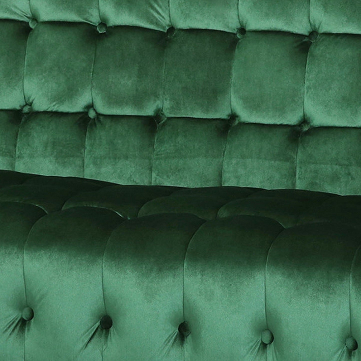 Divano Sattee da 52 pollici in stile panca, trapuntato, velluto verde smeraldo, gambe in legno