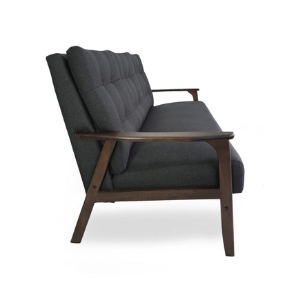 Divano, 66 pollici, design capitonné con bottoni, tessuto grigio scuro, legno di betulla