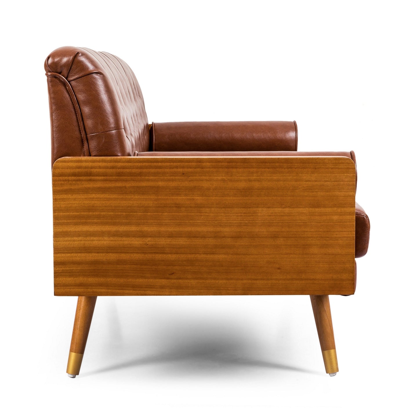 Divano Chesterfield moderno da 72 pollici, imbottito con bottoni, in similpelle marrone