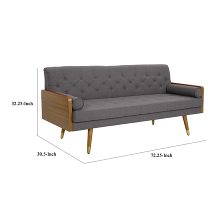 Divano, 72 pollici, design contemporaneo con bottoni trapuntati, grigio scuro, marrone