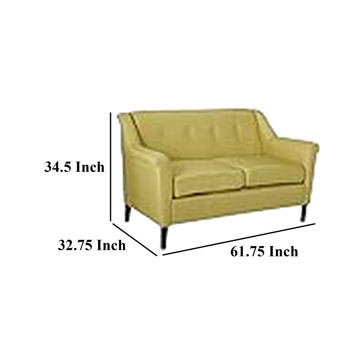 Divano, braccioli svasati, 62 pollici, 2 posti, verde chiaro, legno massello