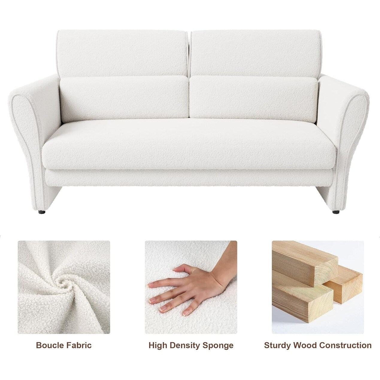 Divano, poltrona moderna in boucle, poltrona imbottita in peluche, comoda poltrona lounge