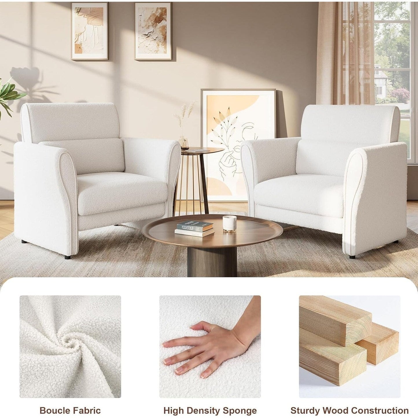 Divano, poltrona moderna in boucle, poltrona imbottita in peluche, comoda poltrona lounge