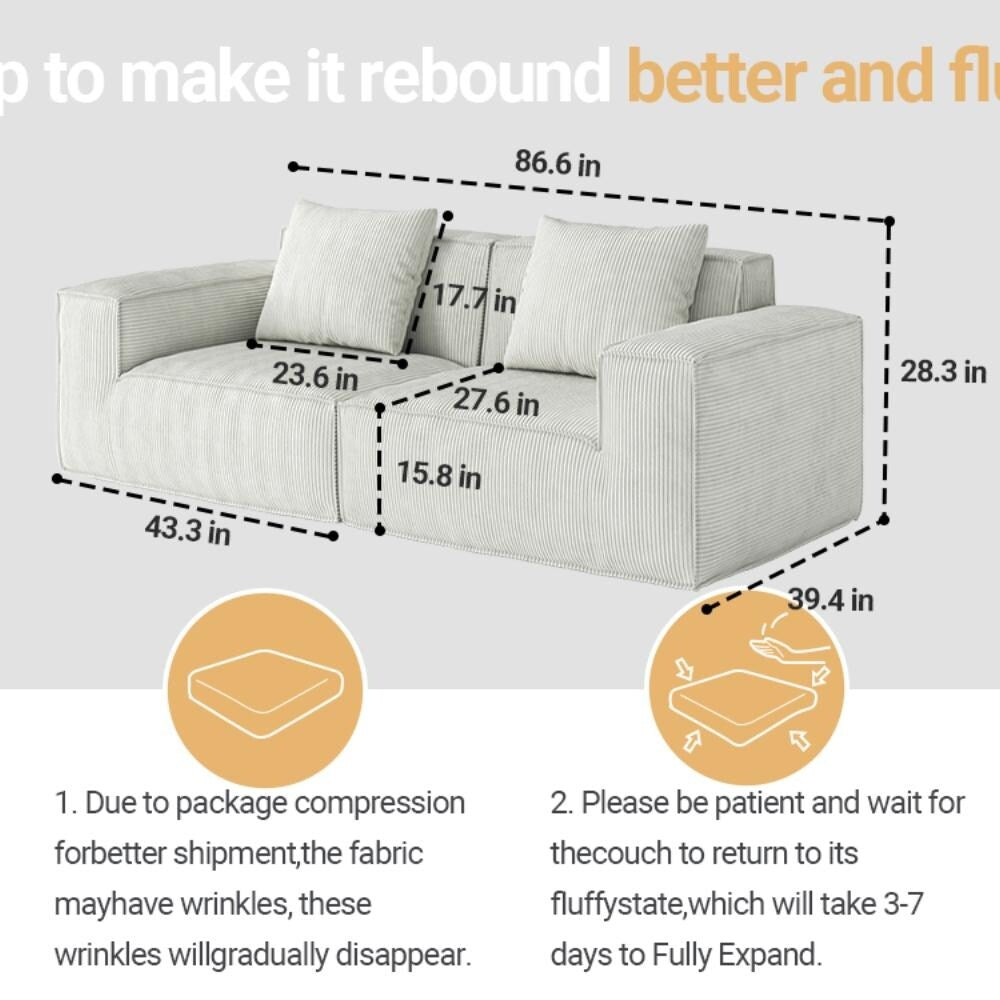 Divano per due persone in morbido velluto a coste nuvola