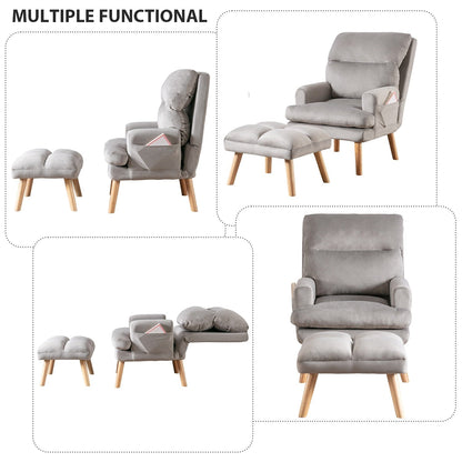 Poltrona da soggiorno casual in tessuto morbido con schienale e gambe regolabili