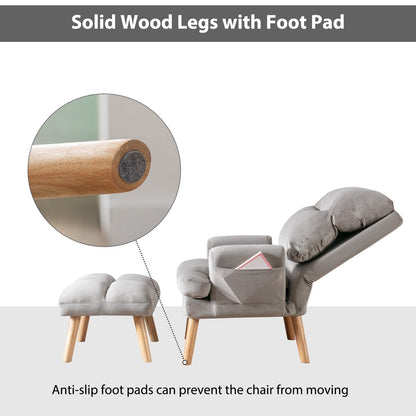 Poltrona da soggiorno casual in tessuto morbido con schienale e gambe regolabili