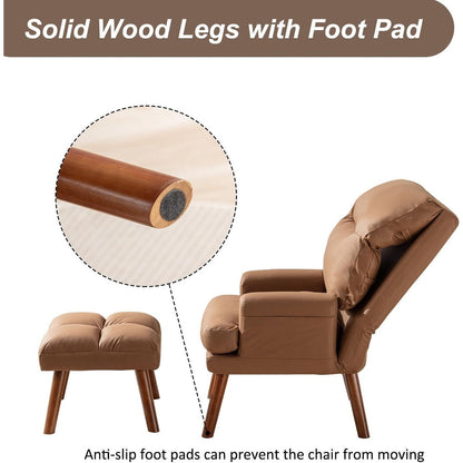 Poltrona da soggiorno casual in tessuto morbido con schienale e gambe regolabili