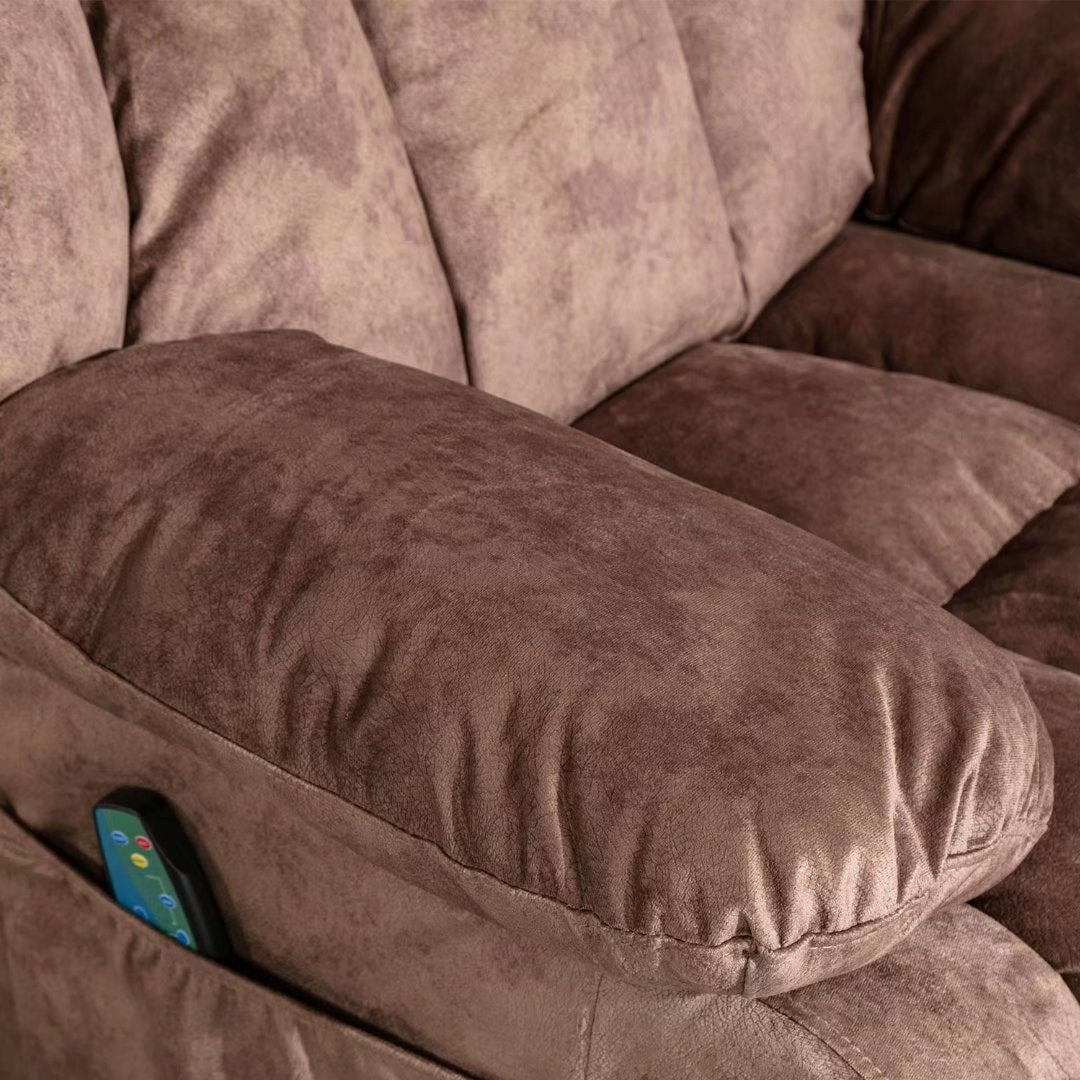 Poltrona reclinabile manuale con rivestimento in tessuto morbido, massaggiante e calore