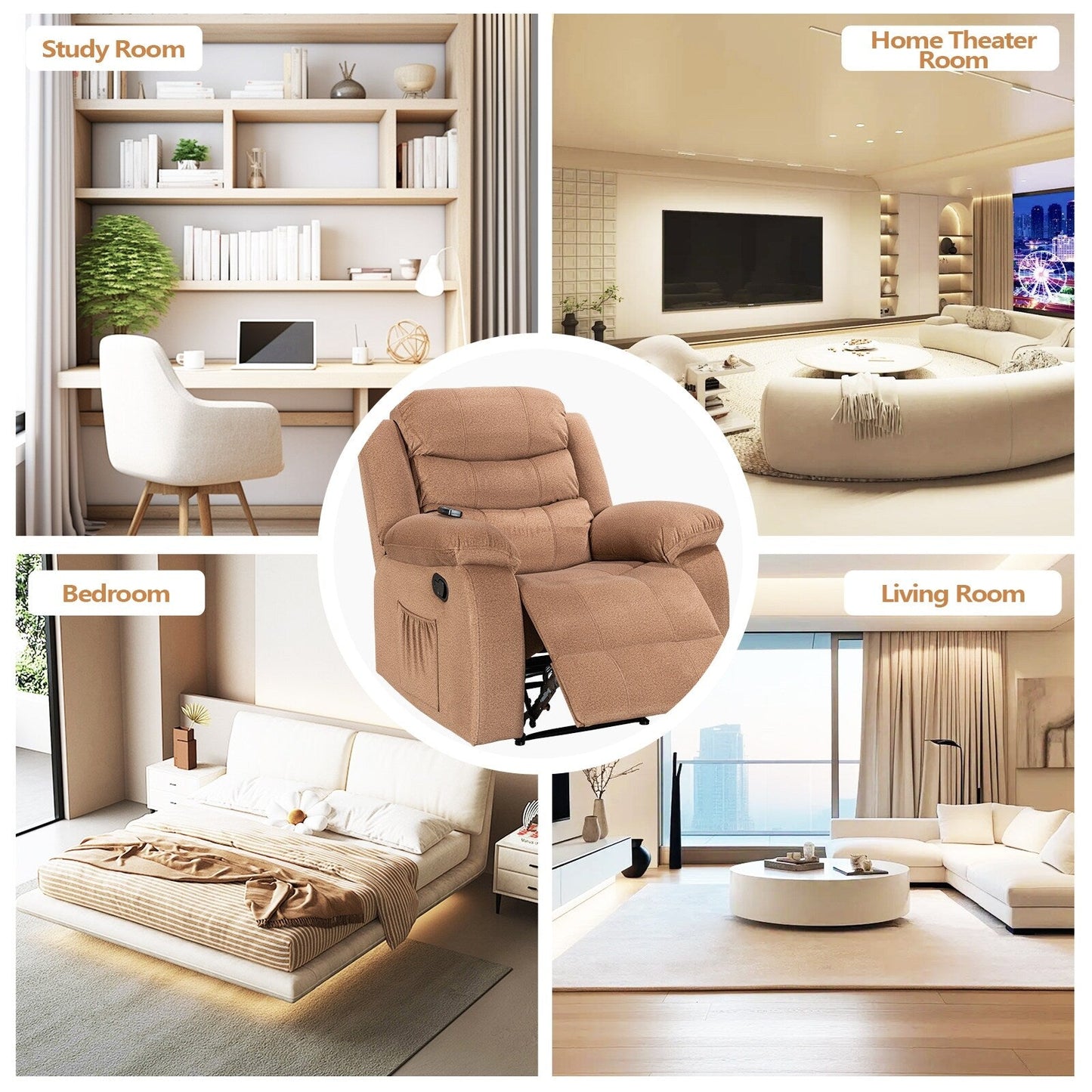 Poltrona reclinabile morbida con funzione massaggio e calore