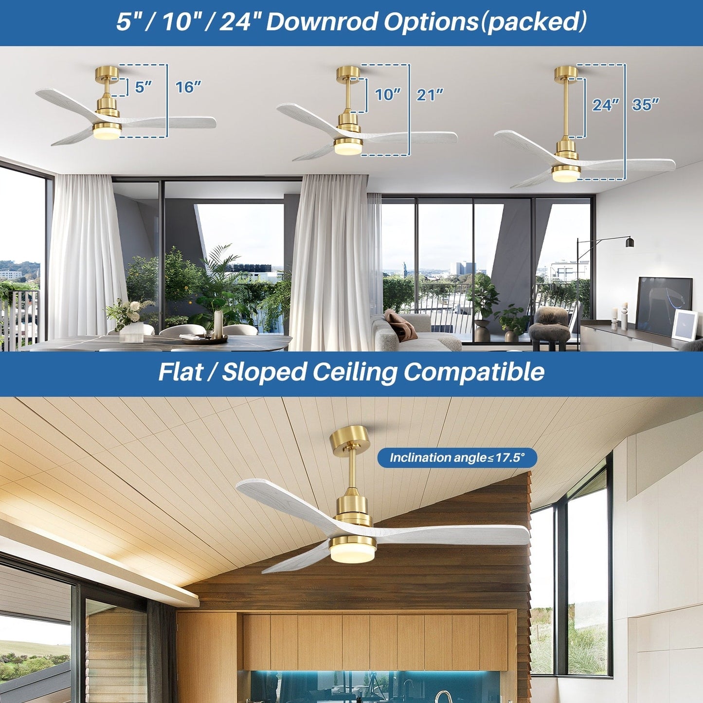 Ventilatore da soffitto in legno per interni Sofucor 52 con telecomando, luce integrata opzionale
