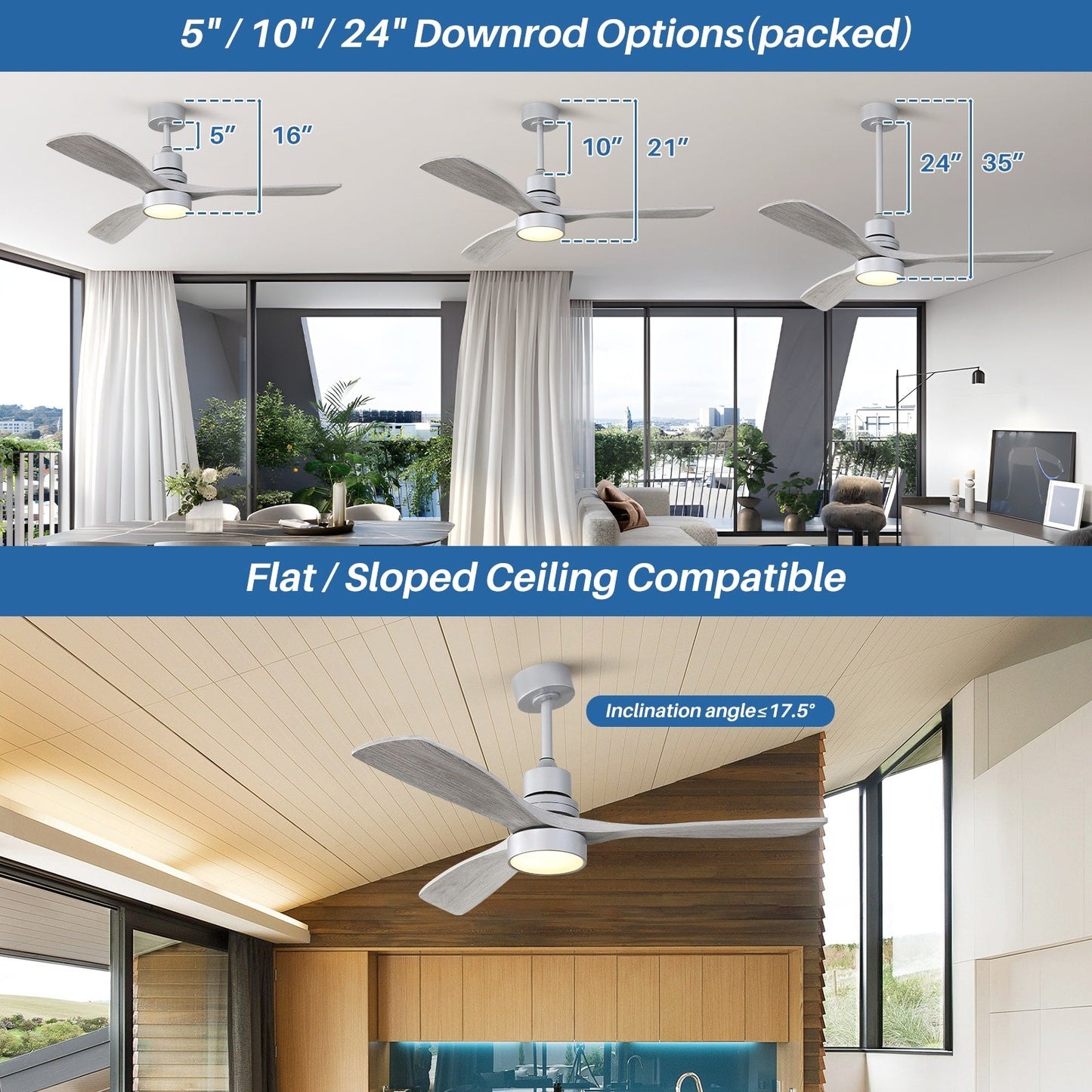 Ventilatore da soffitto in legno per interni Sofucor 52 con telecomando, luce integrata opzionale