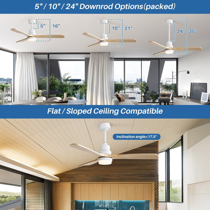 Ventilatore da soffitto in legno per interni Sofucor 52 con telecomando, luce integrata opzionale