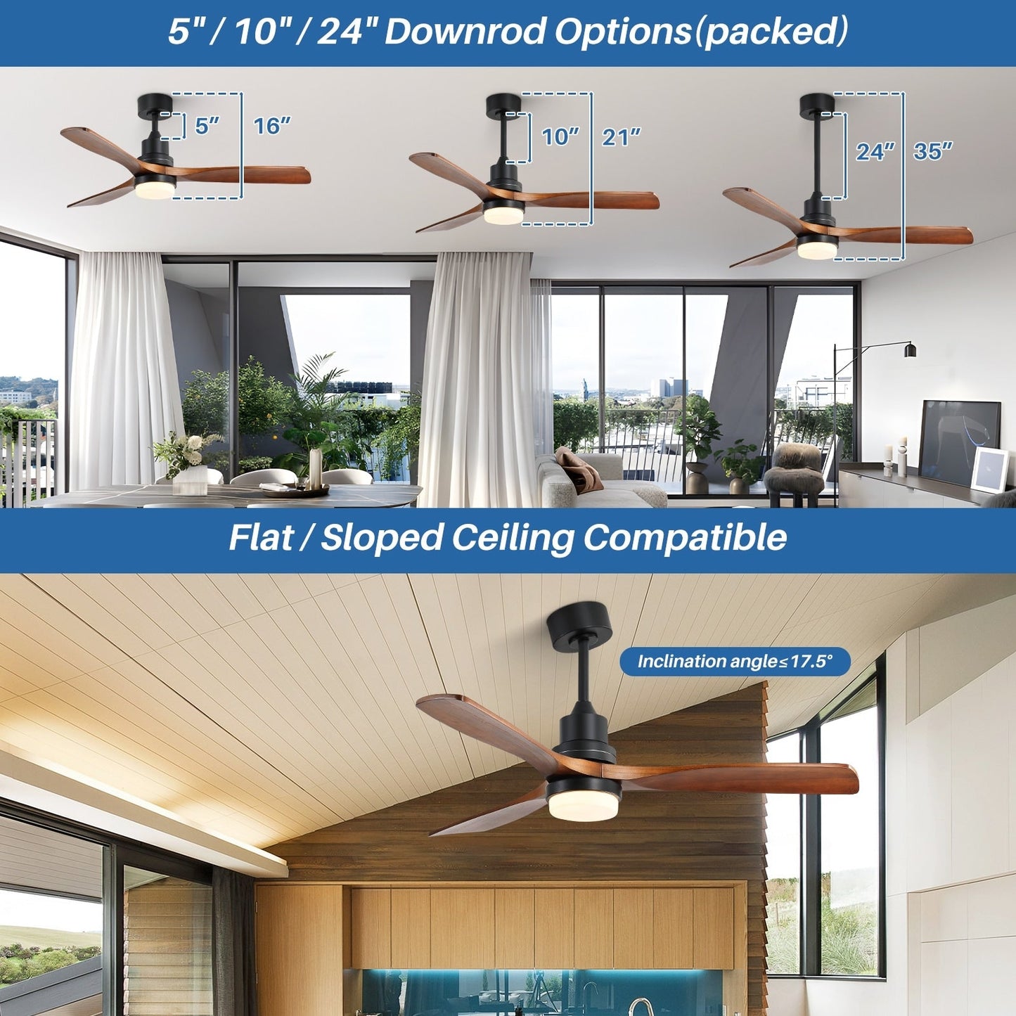 Ventilatore da soffitto in legno per interni Sofucor 52 con telecomando, luce integrata opzionale