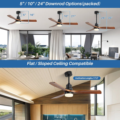 Ventilatore da soffitto in legno per interni Sofucor 52 con telecomando, luce integrata opzionale