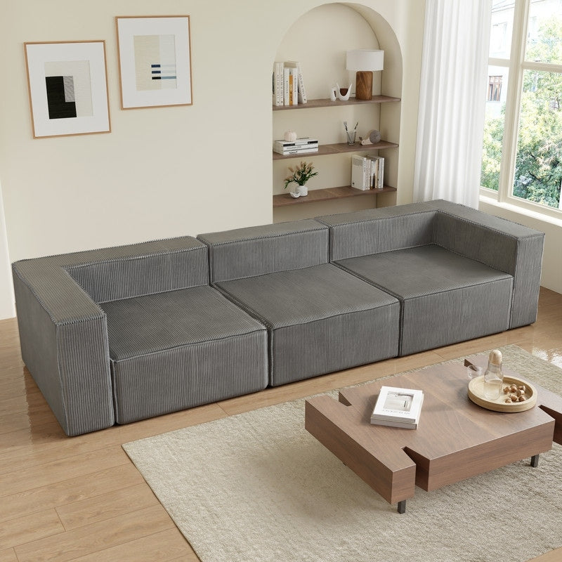 Divano a compressione in velluto a coste senza braccioli con schienale solido