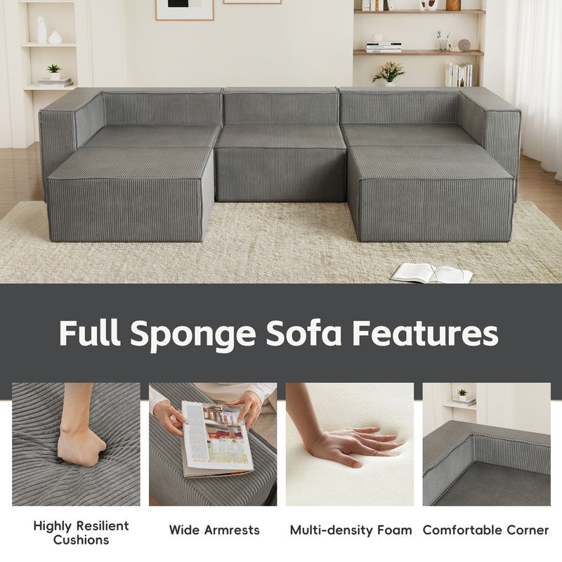 Divano a compressione in velluto a coste senza braccioli con schienale solido