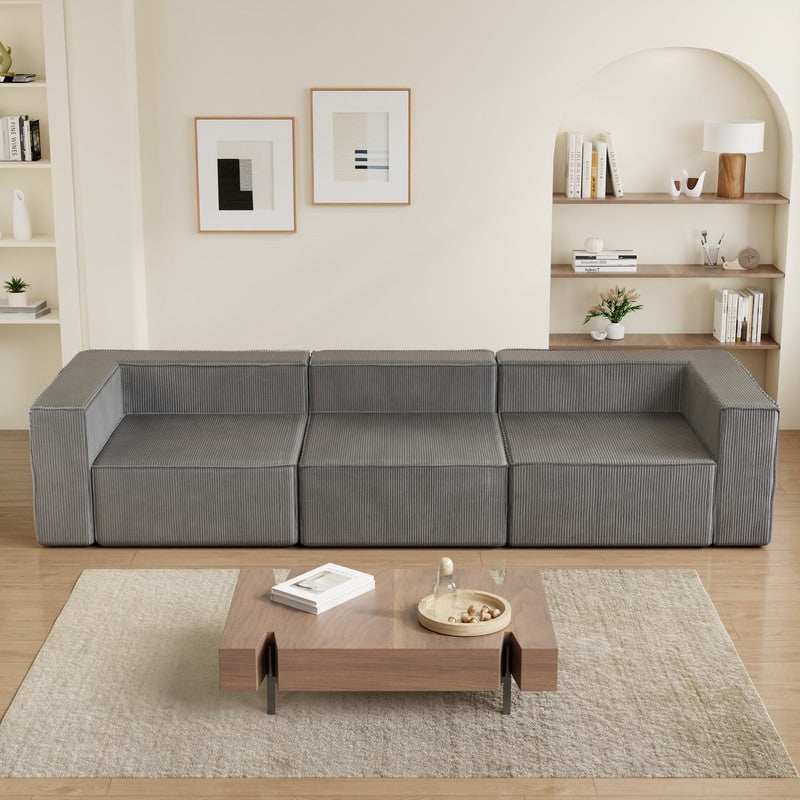 Divano a compressione in velluto a coste senza braccioli con schienale solido