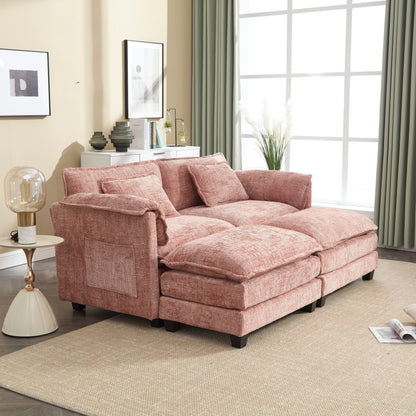 Costruzione solida, la struttura complessiva del divano è stabile, due sgabelli e divano a due posti con tasche laterali