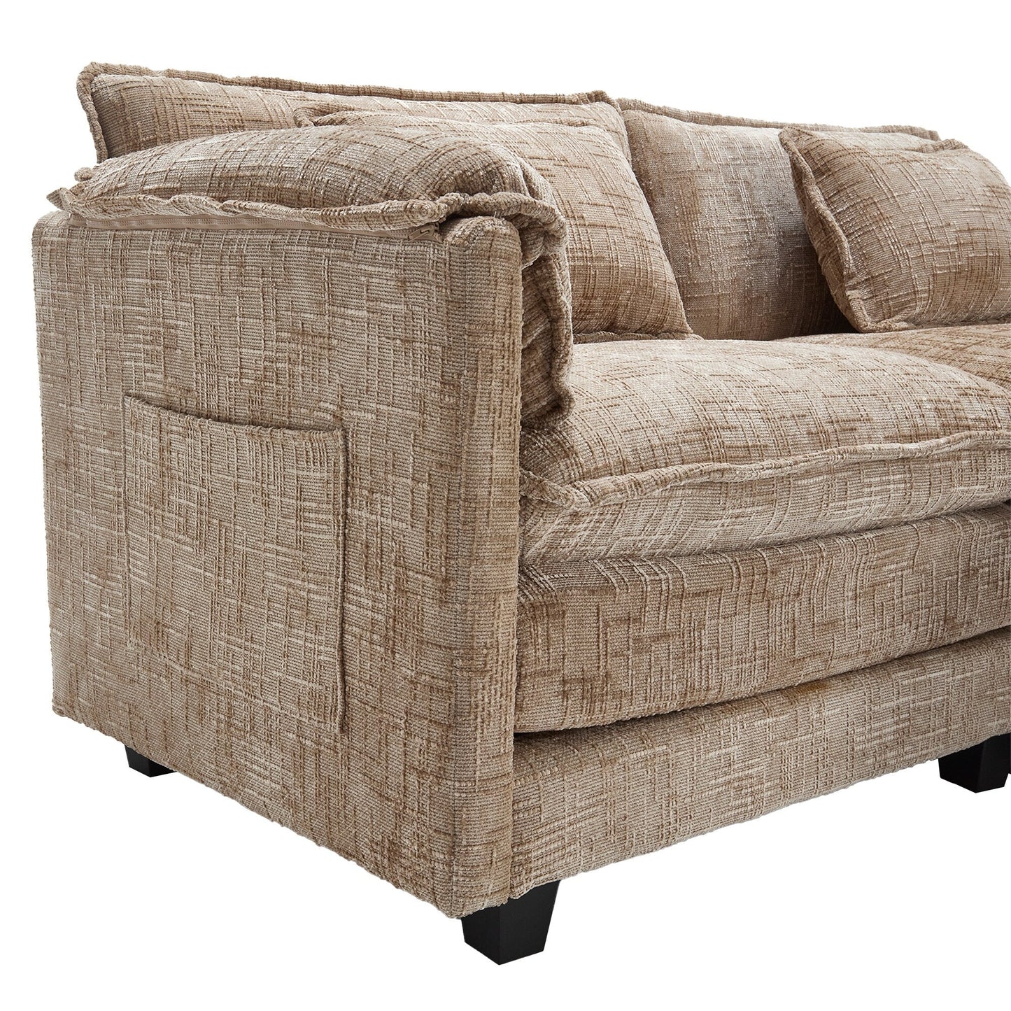 Costruzione solida, la struttura complessiva del divano è stabile, due sgabelli e divano a due posti con tasche laterali