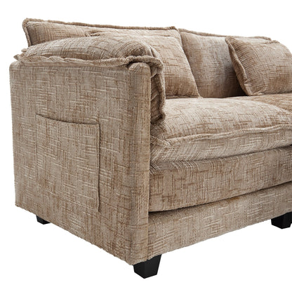 Costruzione solida, la struttura complessiva del divano è stabile, due sgabelli e divano a due posti con tasche laterali