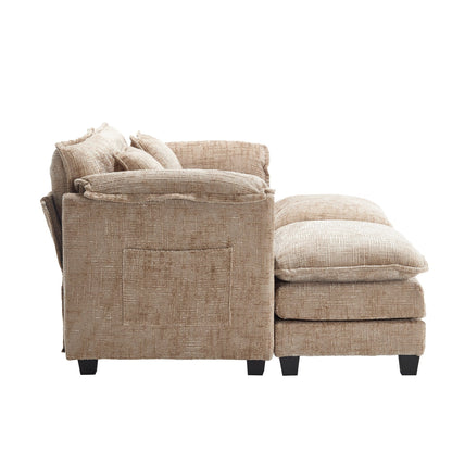 Costruzione solida, la struttura complessiva del divano è stabile, due sgabelli e divano a due posti con tasche laterali