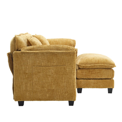 Costruzione solida, la struttura complessiva del divano è stabile, due sgabelli e divano a due posti con tasche laterali