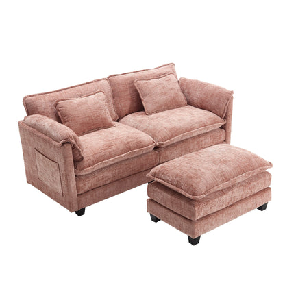 Costruzione solida, la struttura complessiva del divano è stabile, due sgabelli e divano a due posti con tasche laterali