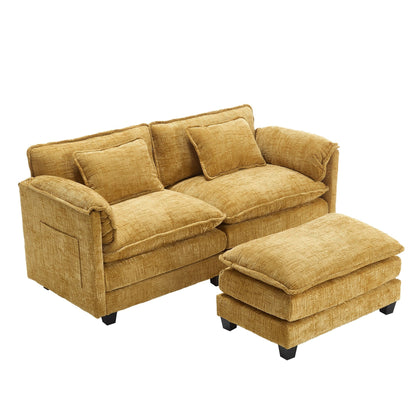 Costruzione solida, la struttura complessiva del divano è stabile, due sgabelli e divano a due posti con tasche laterali