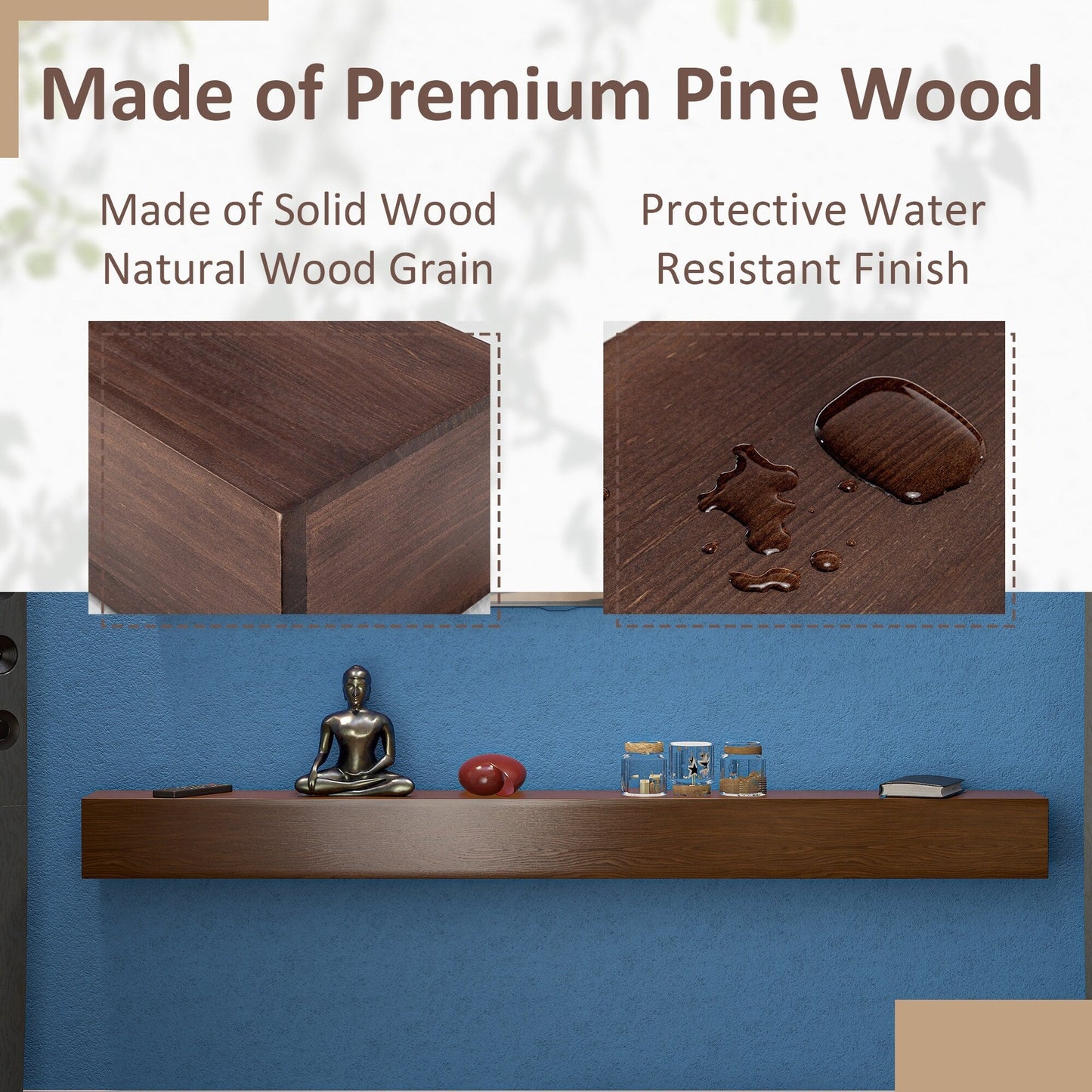 Mensola sospesa per camino in pino massello da parete