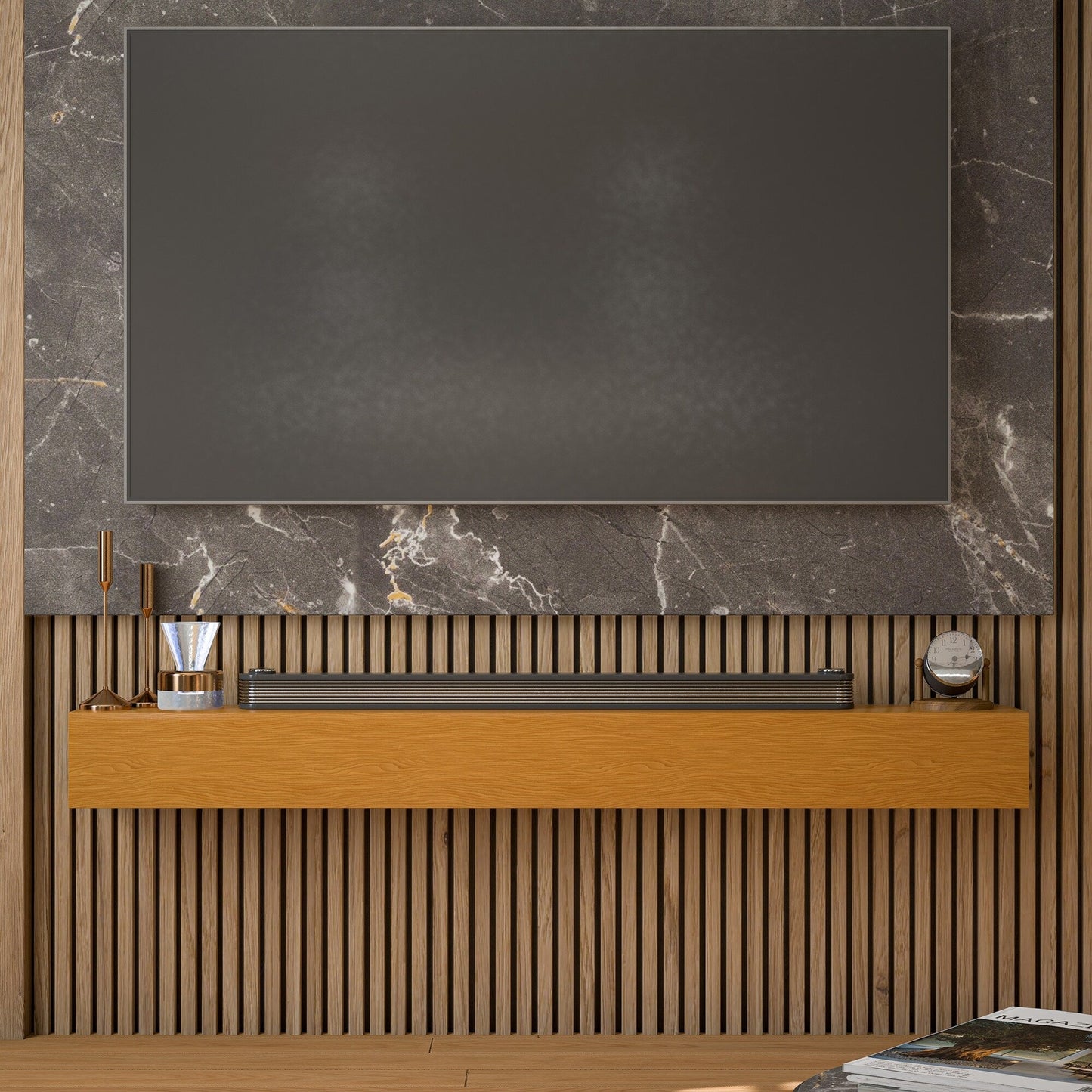 Mensola sospesa per camino in pino massello da parete