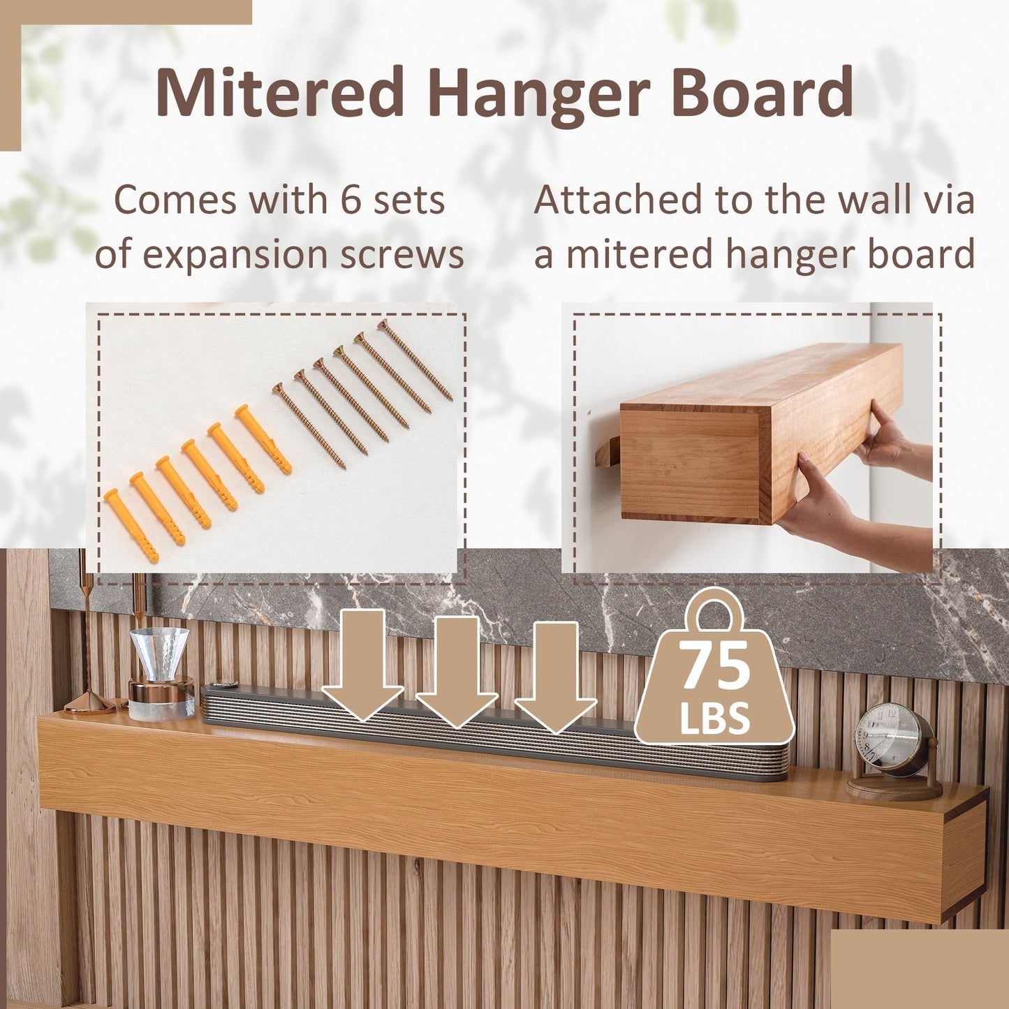 Mensola sospesa per camino in pino massello da parete