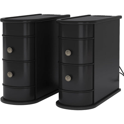 Tavolino laterale in legno massello, tavolino stretto a due cassetti sottile