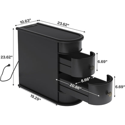 Tavolino laterale in legno massello, tavolino stretto a due cassetti sottile