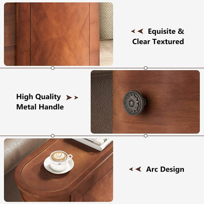 Tavolino laterale in legno massello, tavolino stretto a due cassetti sottile