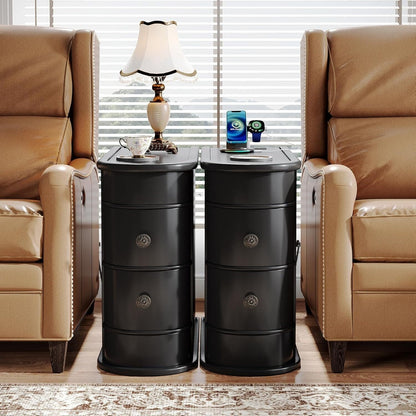 Tavolino laterale in legno massello, tavolino stretto a due cassetti sottile