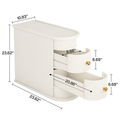 Tavolino laterale in legno massello, tavolino stretto a due cassetti sottile