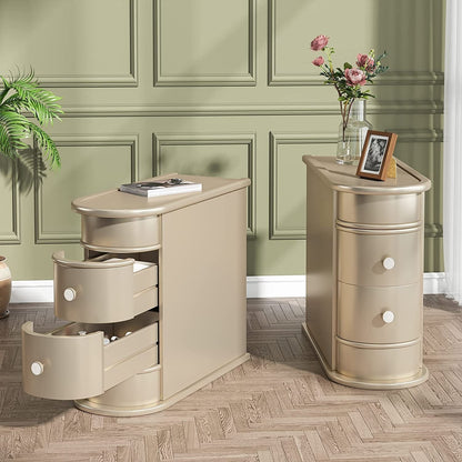 Tavolino laterale in legno massello, tavolino stretto a due cassetti sottile