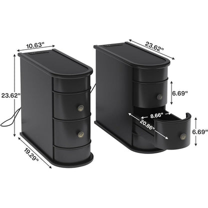 Tavolino laterale in legno massello, tavolino stretto a due cassetti sottile