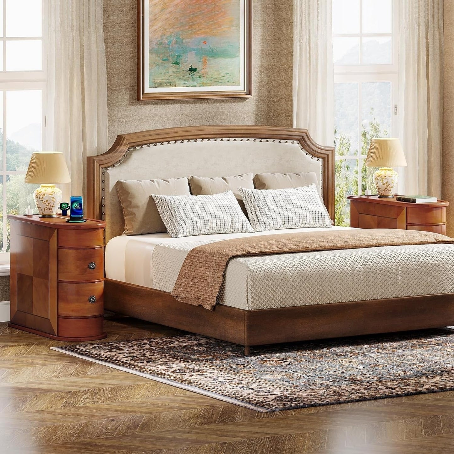 Tavolino laterale in legno massello, tavolino stretto a due cassetti sottile